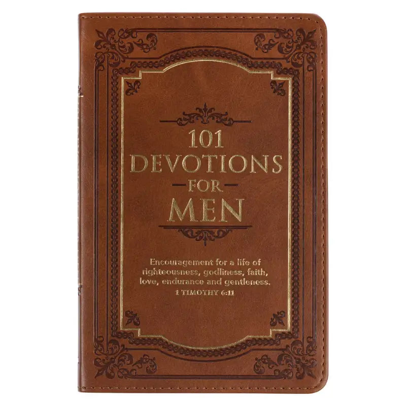 101 Devotions for Men Tawny Brown Faux Leather Devotional - 1 Timothy 6:11 Main image