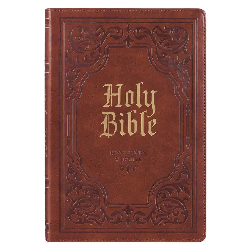Antiqued Brown Faux Leather Large Print Thinline King James Version Bible with Thumb Index Main image