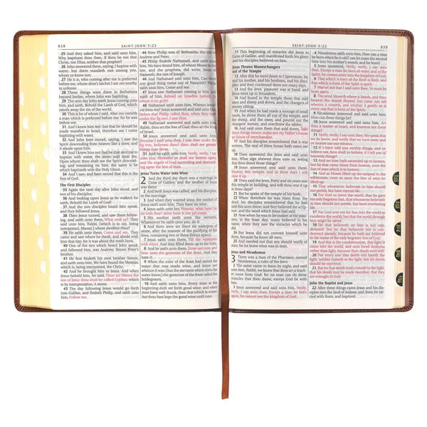 Antiqued Brown Faux Leather Large Print Thinline King James Version Bible with Thumb Index