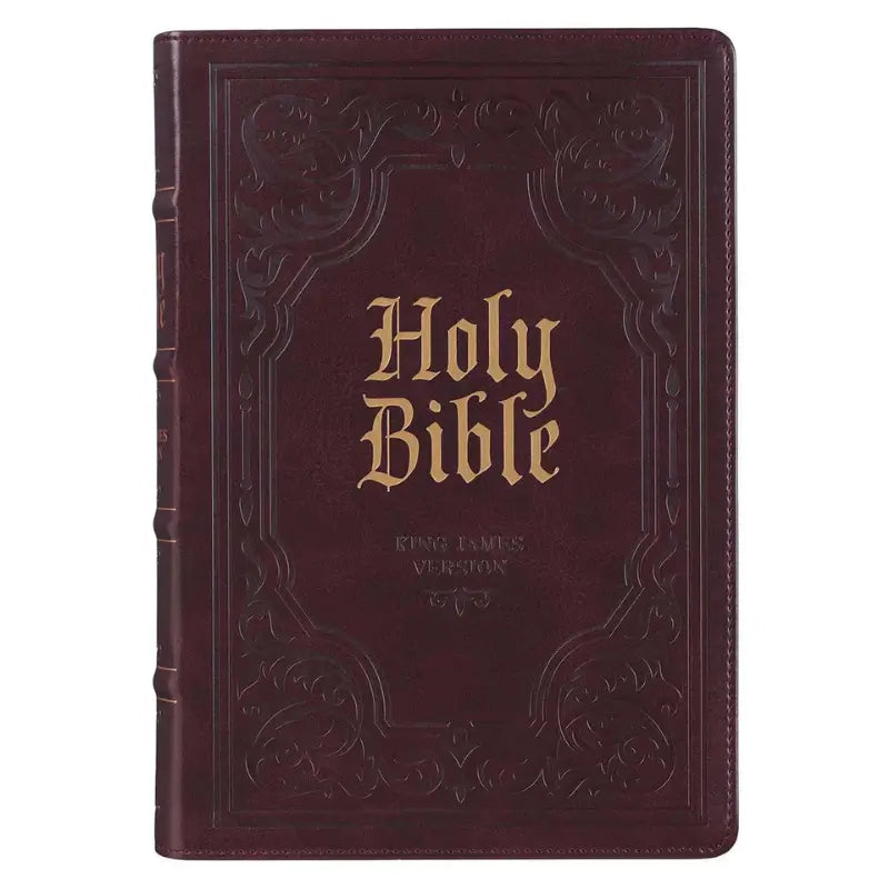 Antiqued Dark Brown Faux Leather Giant Print Full-size King James Version Bible with Thumb Index Main image