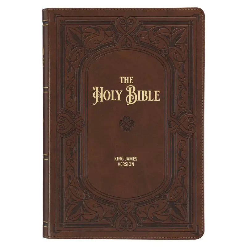Art Nouveau Framed Toffee Brown Faux Leather Large Print King James Study Bible with Thumb Index Main image