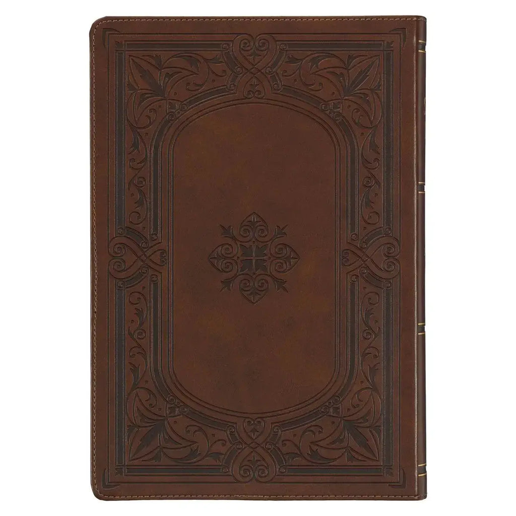 Art Nouveau Framed Toffee Brown Faux Leather Large Print King James Study Bible with Thumb Index