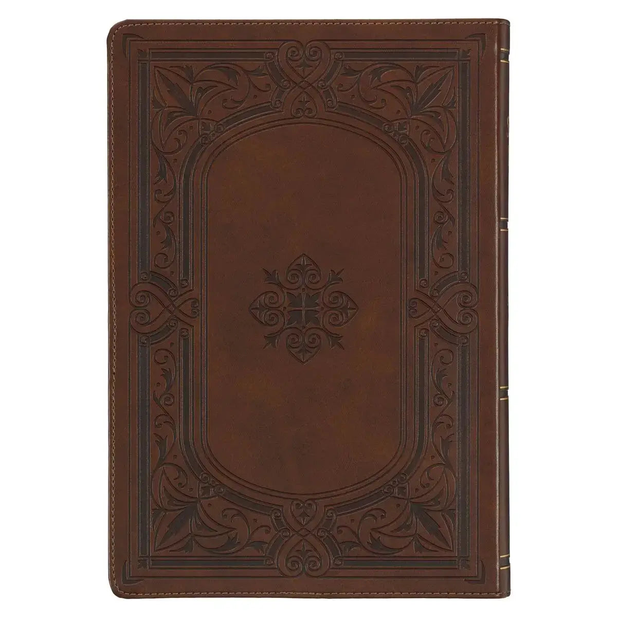 Art Nouveau Framed Toffee Brown Faux Leather Large Print King James Study Bible with Thumb Index