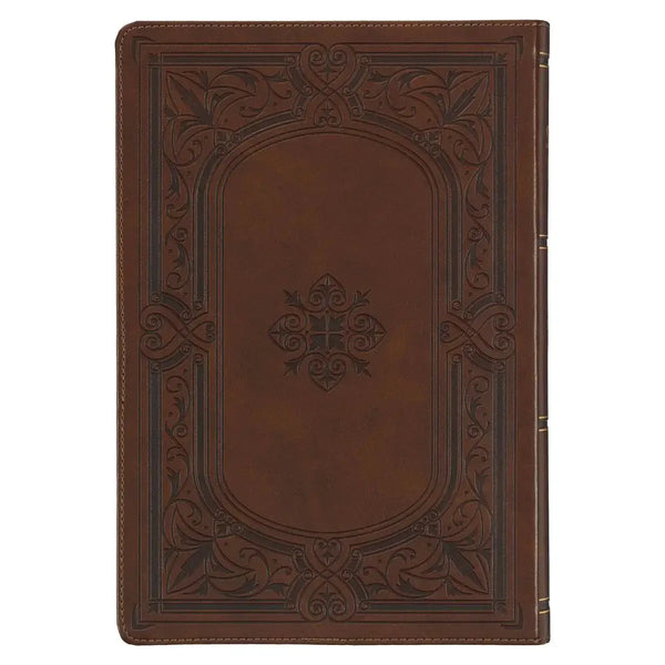 Art Nouveau Framed Toffee Brown Faux Leather Large Print King James Study Bible with Thumb Index