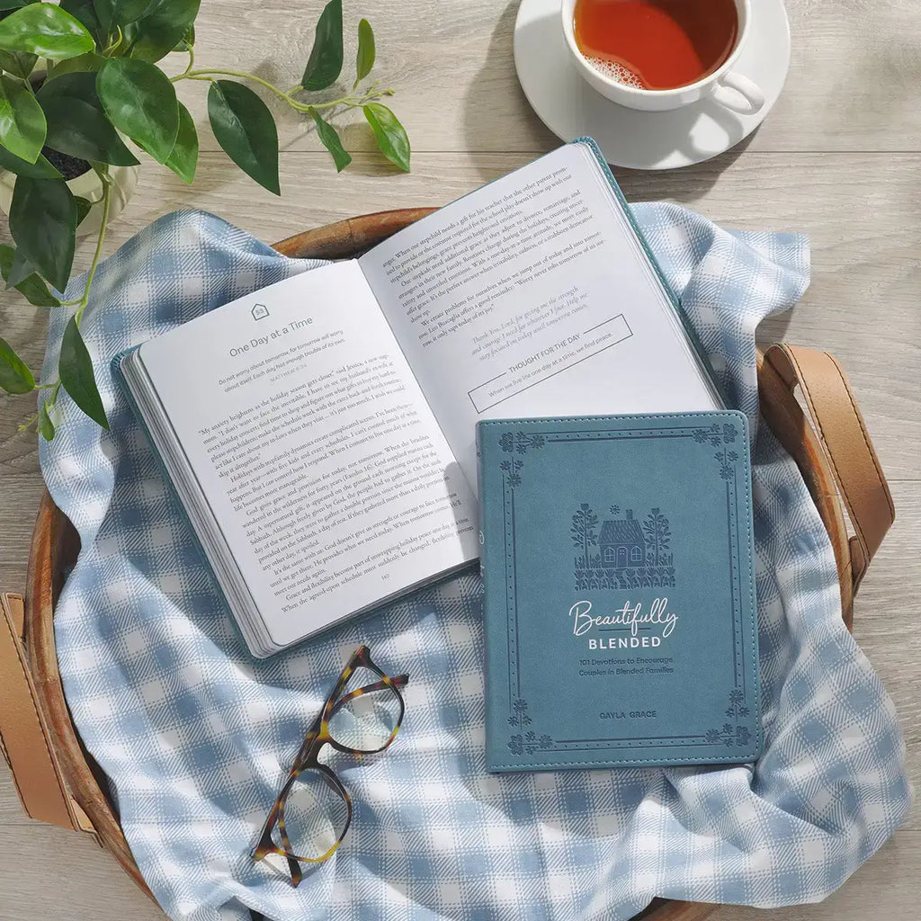 Beautifully Blended Blue Faux Leather Daily Devotional for Couples
