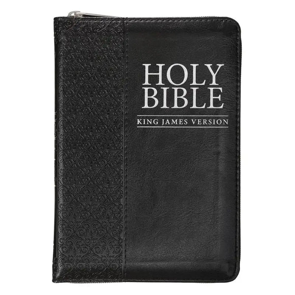 Black Faux Leather Compact King James Version Bible with Zippered Closure
