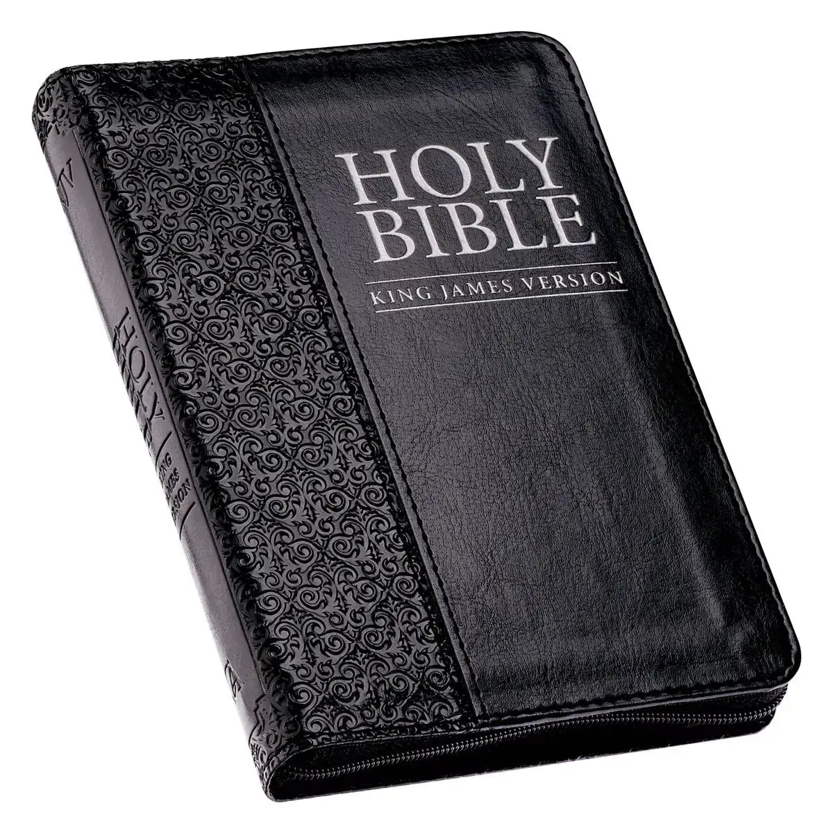 Black Faux Leather Compact King James Version Bible with Zippered Closure
