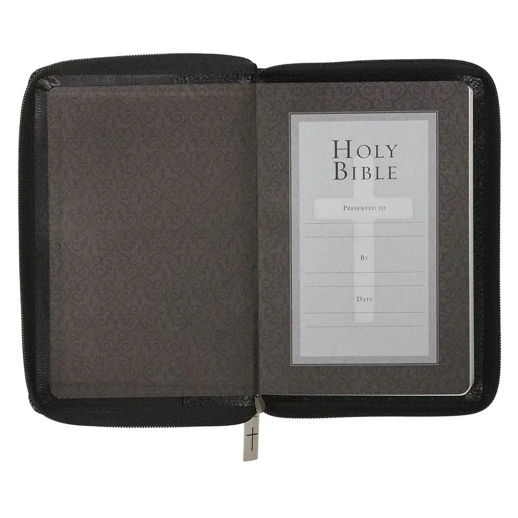 Black Faux Leather Compact King James Version Bible with Zippered Closure