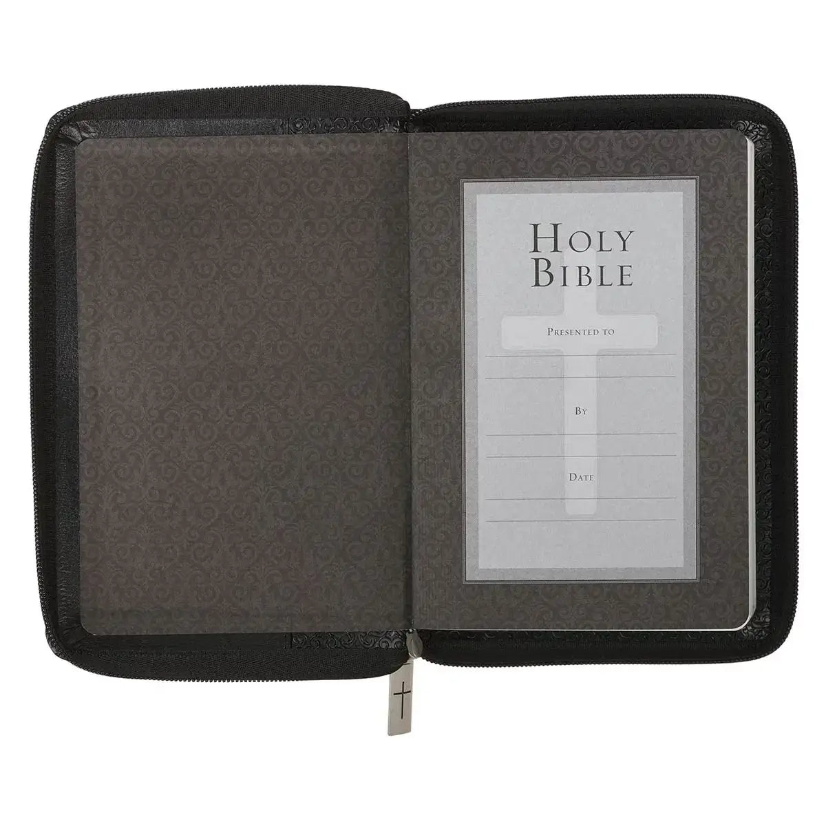 Black Faux Leather Compact King James Version Bible with Zippered Closure