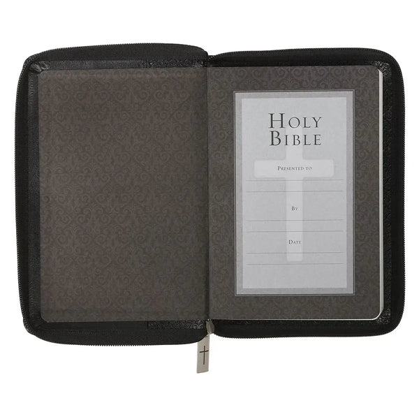 Black Faux Leather Compact King James Version Bible with Zippered Closure