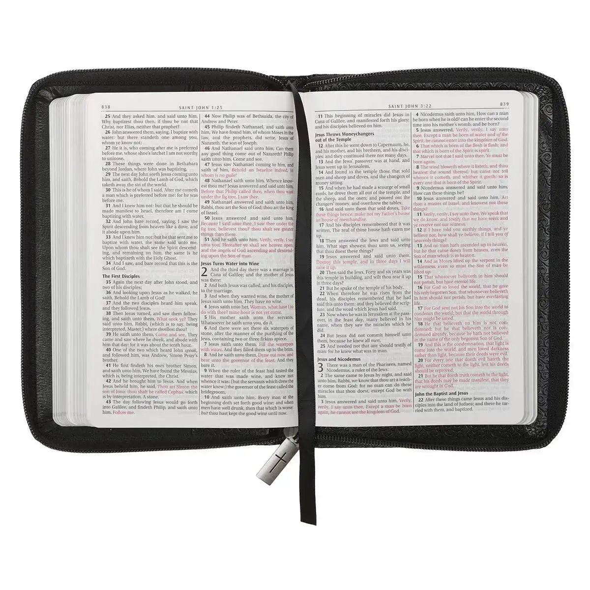 Black Faux Leather Compact King James Version Bible with Zippered Closure