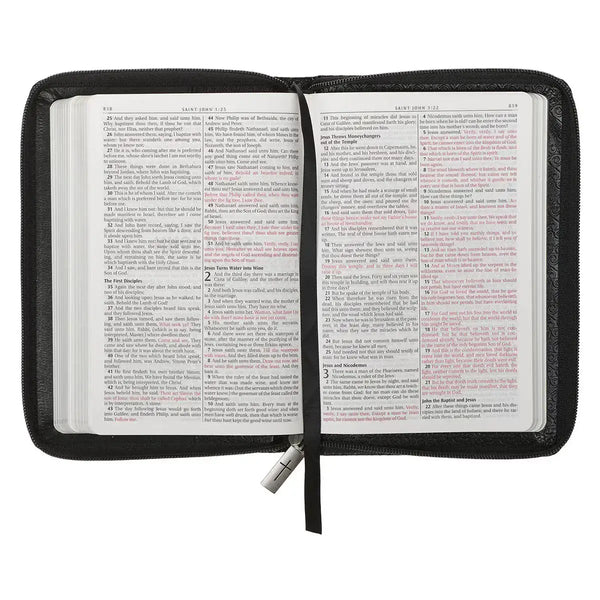 Black Faux Leather Compact King James Version Bible with Zippered Closure