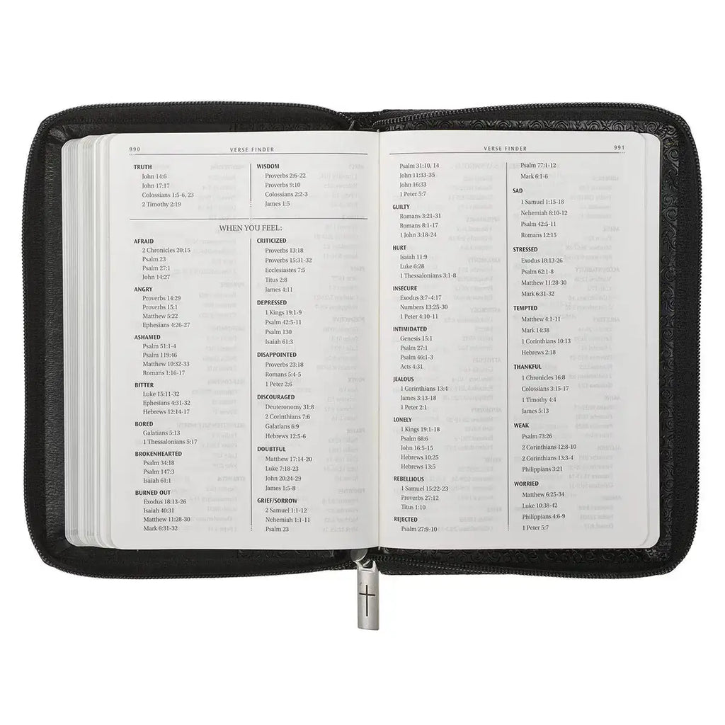 Black Faux Leather Compact King James Version Bible with Zippered Closure