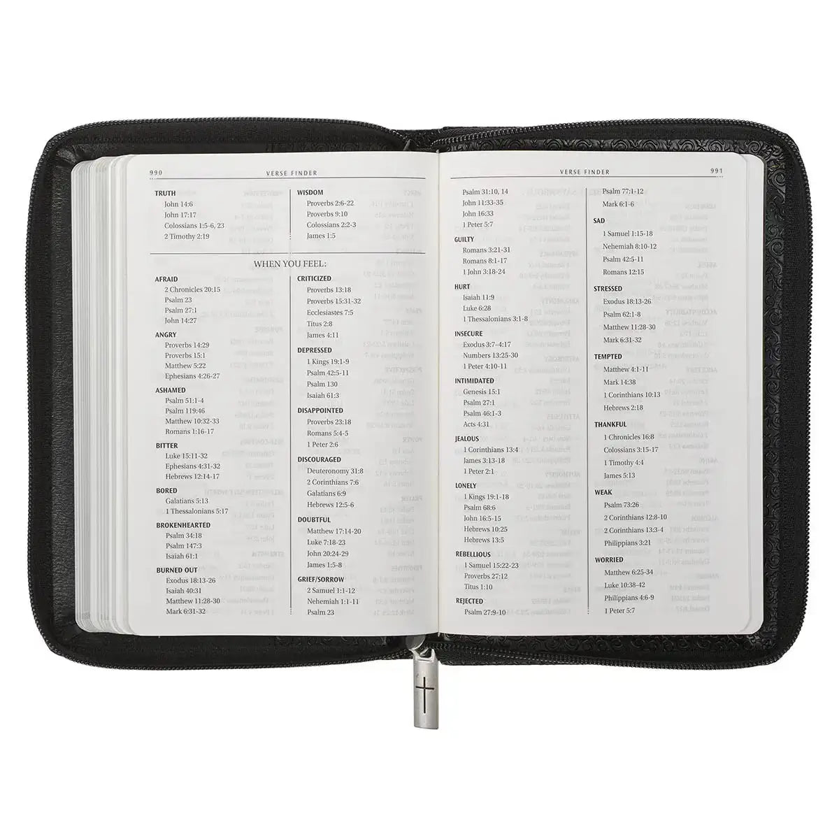 Black Faux Leather Compact King James Version Bible with Zippered Closure