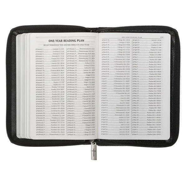 Black Faux Leather Compact King James Version Bible with Zippered Closure
