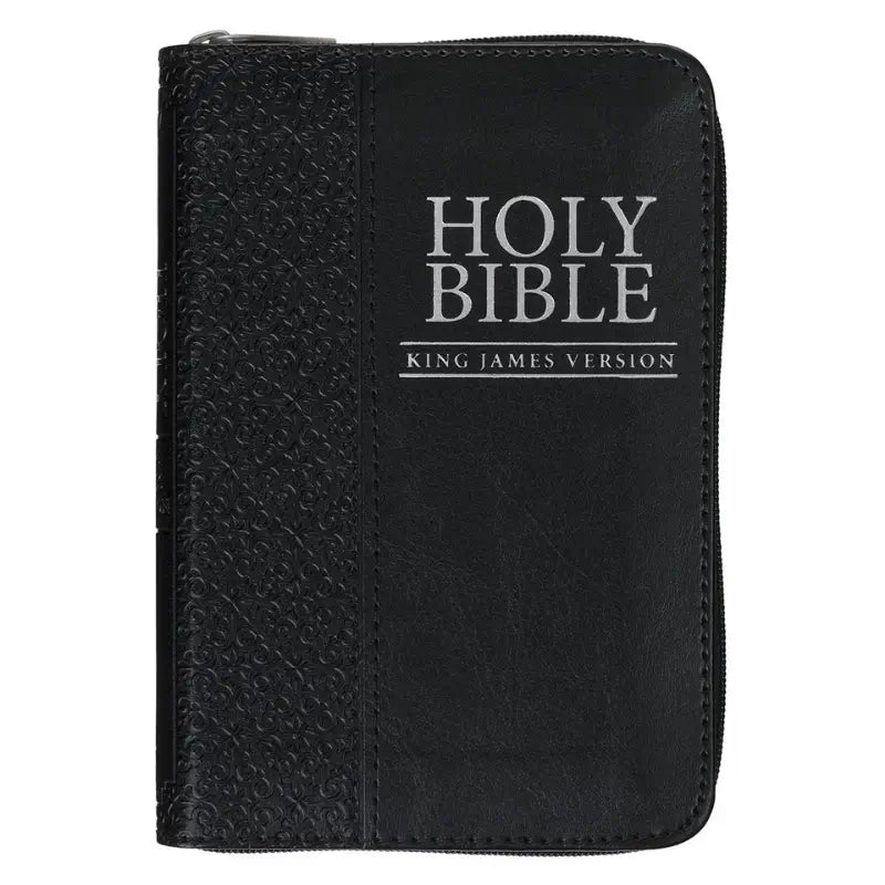 Black Faux Leather King James Version Pocket Bible with Zippered Closure Main image