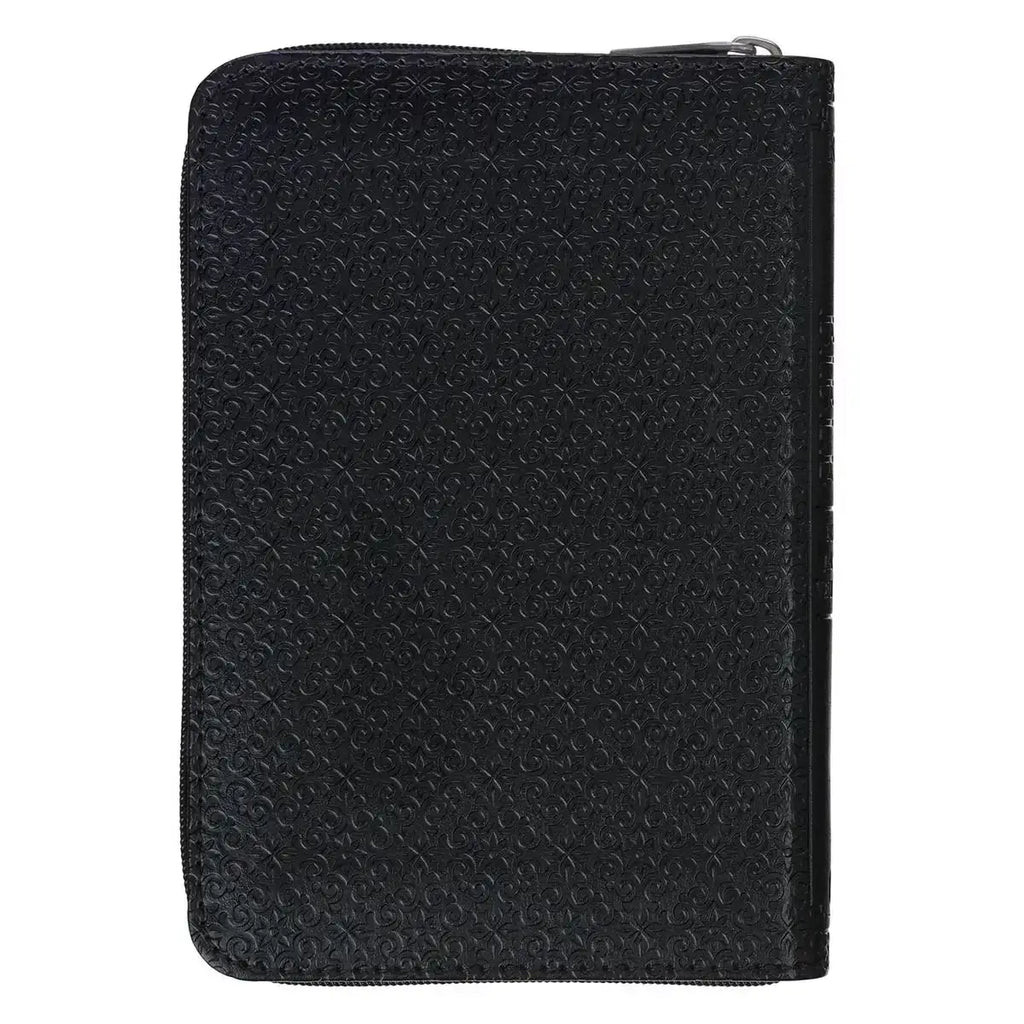 Black Faux Leather King James Version Pocket Bible with Zippered Closure