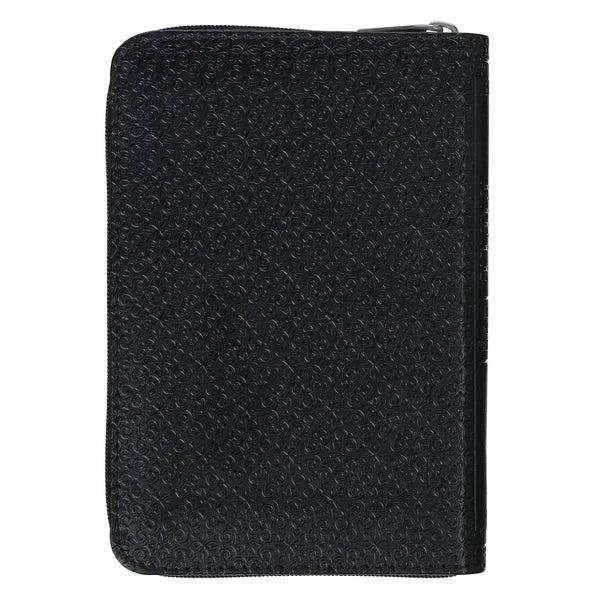 Black Faux Leather King James Version Pocket Bible with Zippered Closure