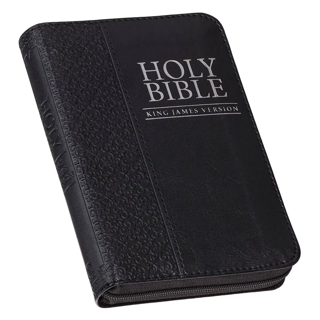 Black Faux Leather King James Version Pocket Bible with Zippered Closure