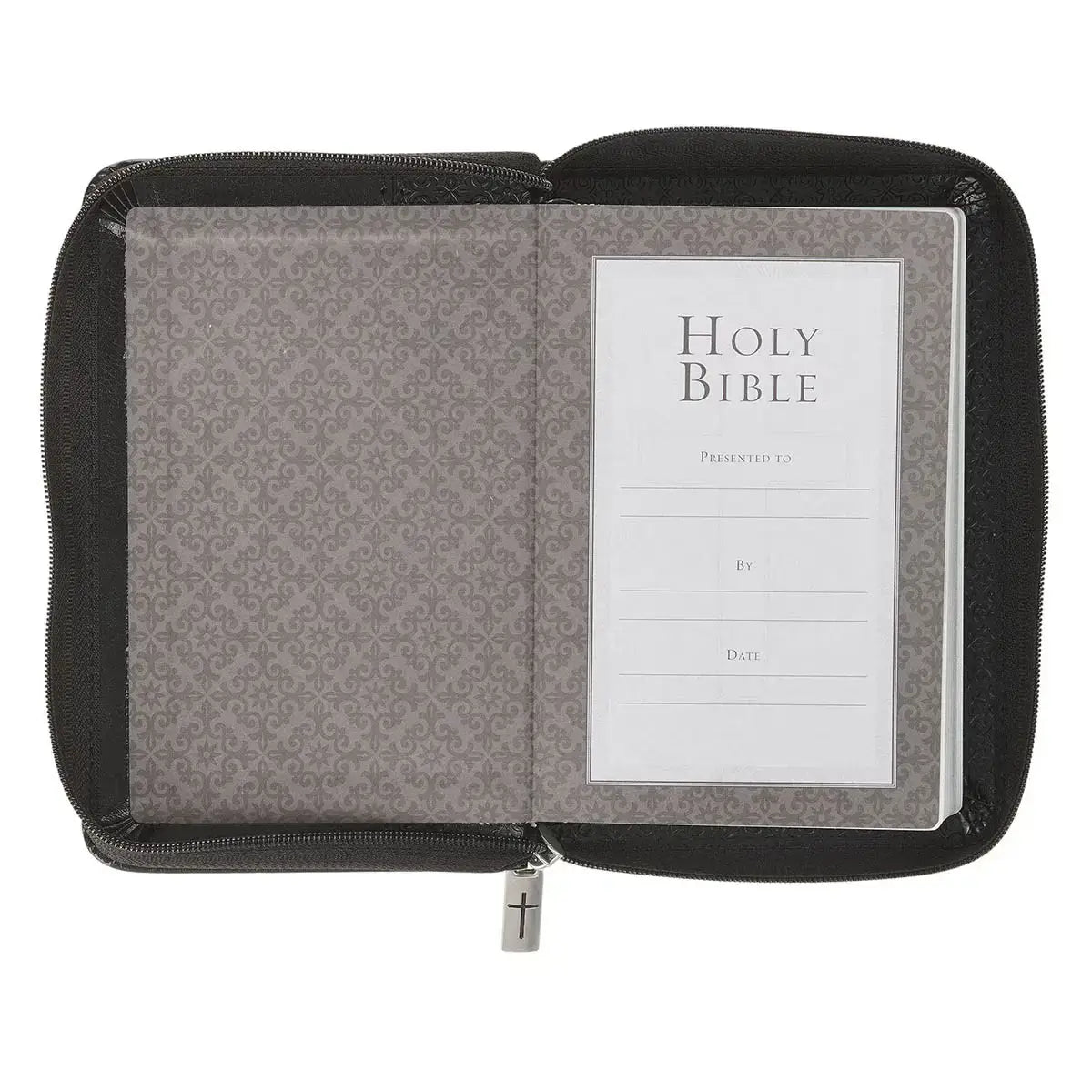 Black Faux Leather King James Version Pocket Bible with Zippered Closure