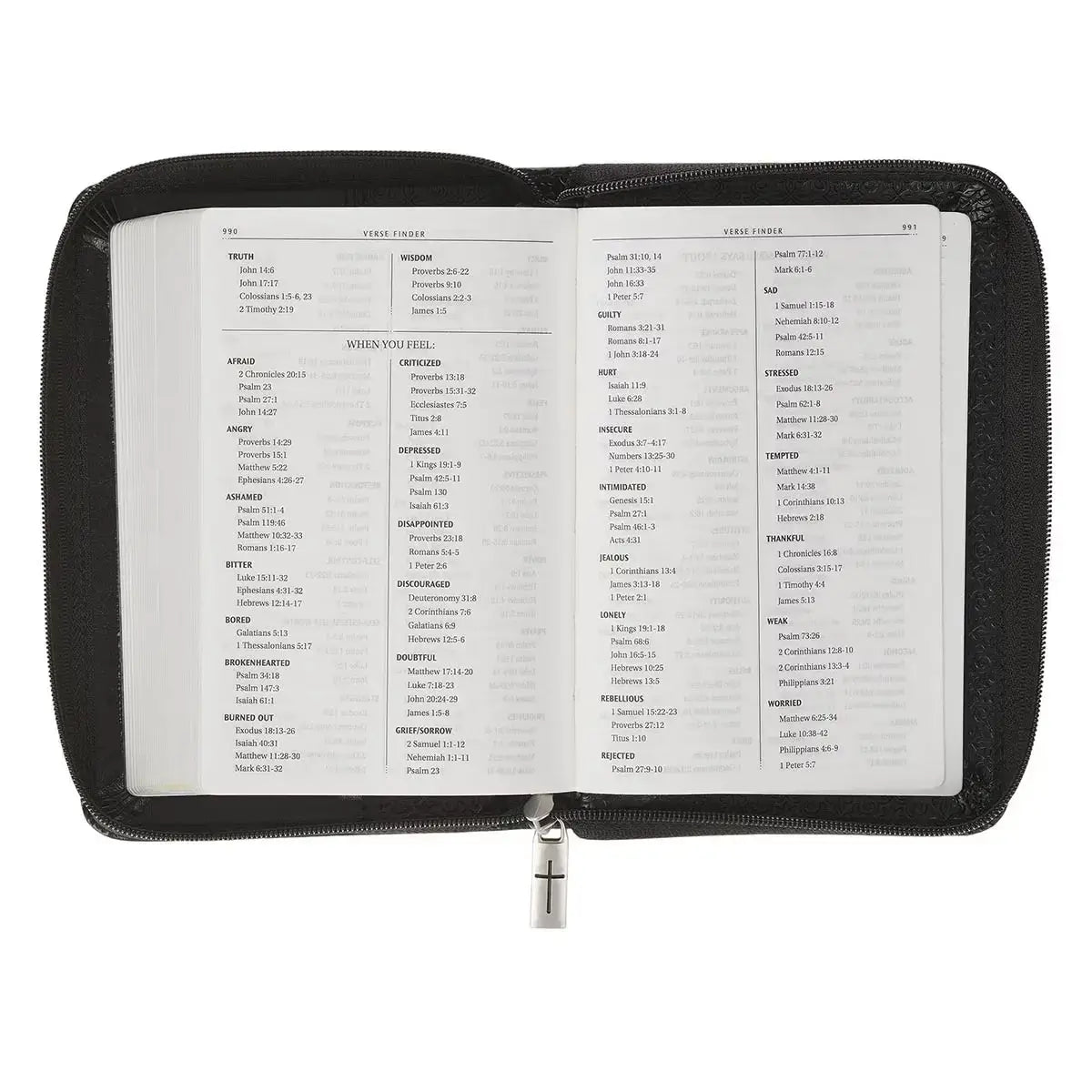 Black Faux Leather King James Version Pocket Bible with Zippered Closure