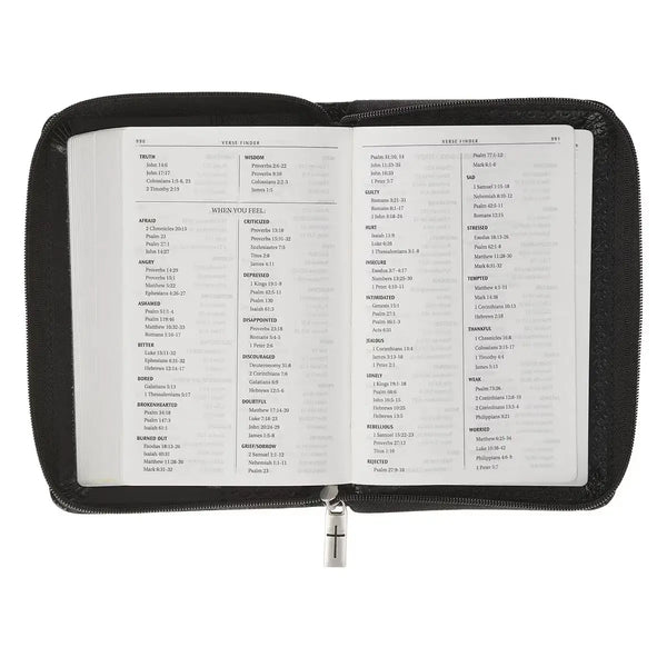 Black Faux Leather King James Version Pocket Bible with Zippered Closure