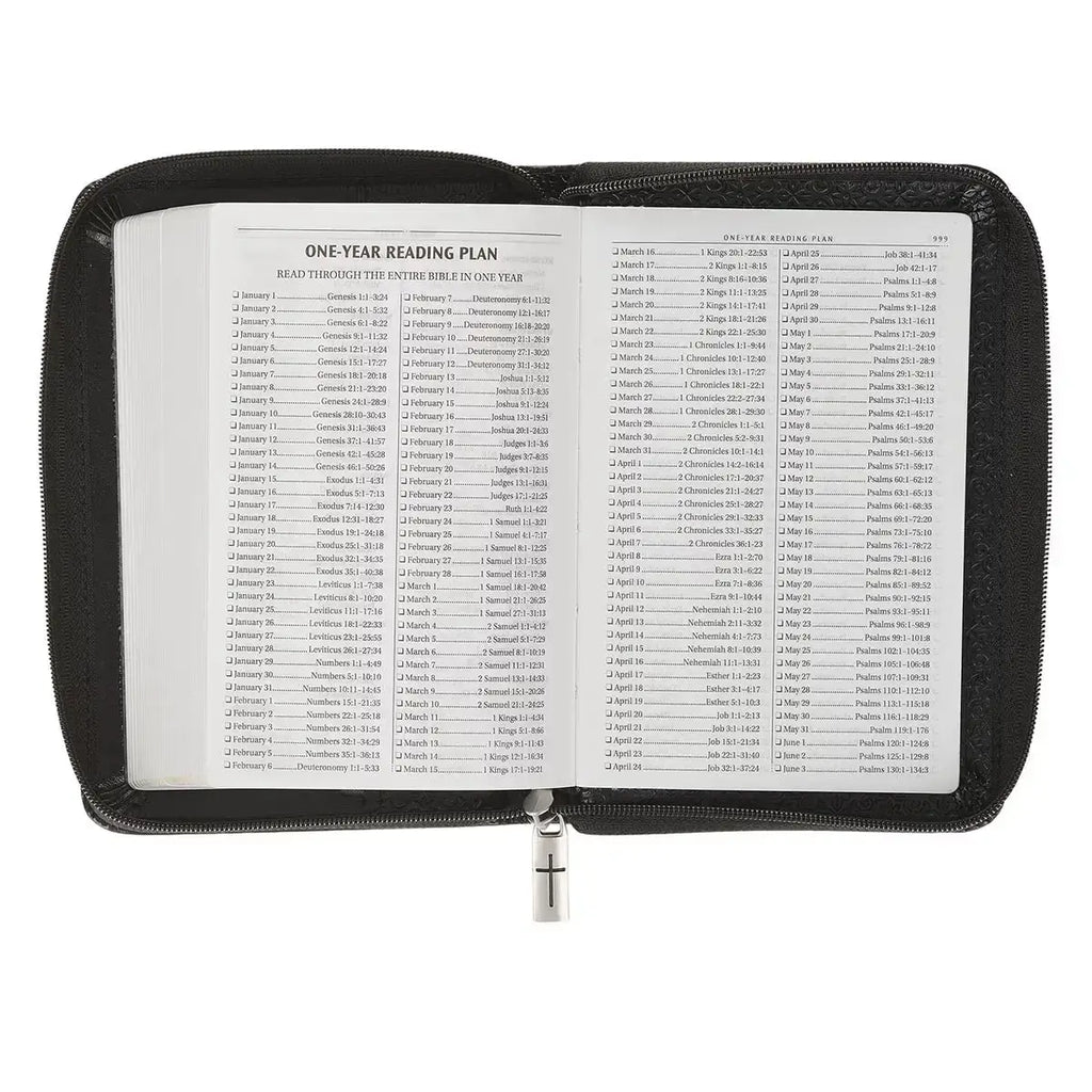 Black Faux Leather King James Version Pocket Bible with Zippered Closure