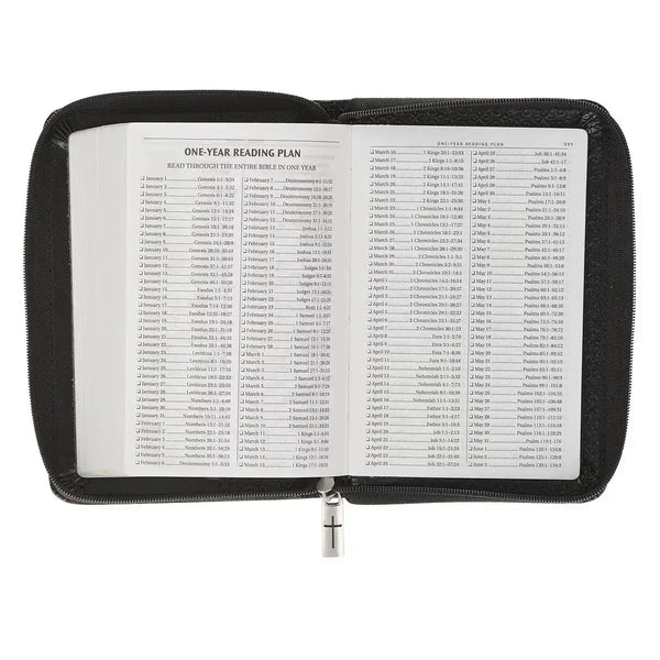 Black Faux Leather King James Version Pocket Bible with Zippered Closure