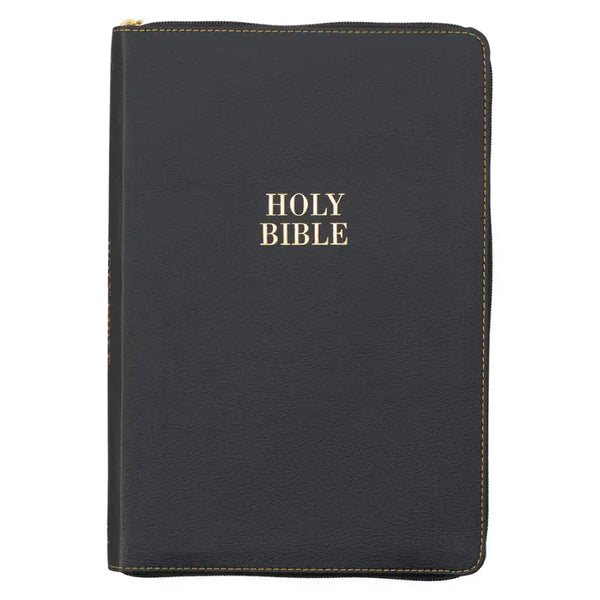 Black Faux Leather Large Print Thinline KJV Bible with Thumb Index & Zippered Closure