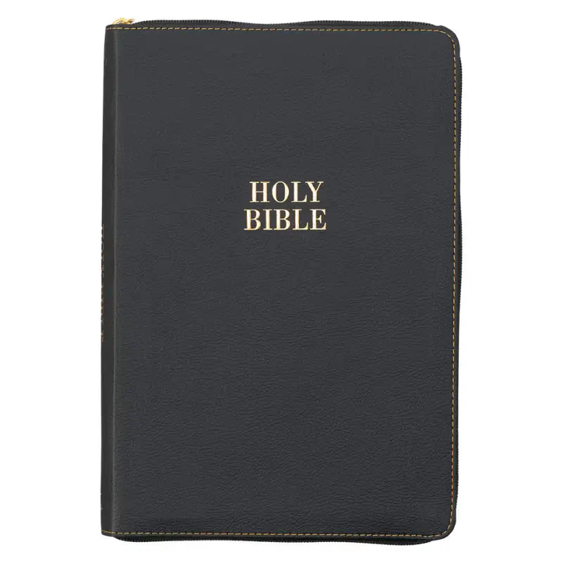 Black Faux Leather Large Print Thinline KJV Bible with Thumb Index & Zippered Closure Main image