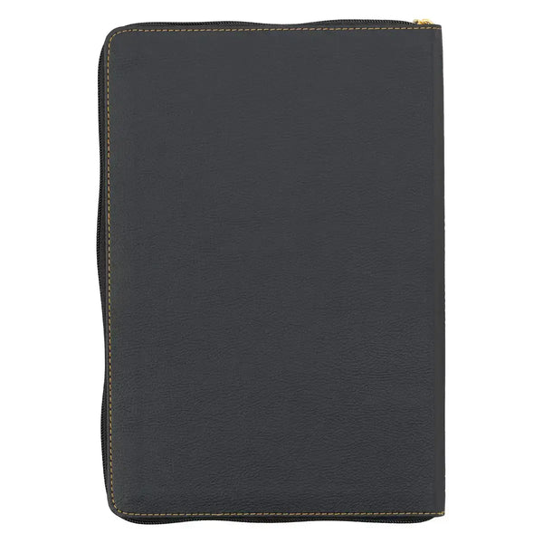 Black Faux Leather Large Print Thinline KJV Bible with Thumb Index & Zippered Closure