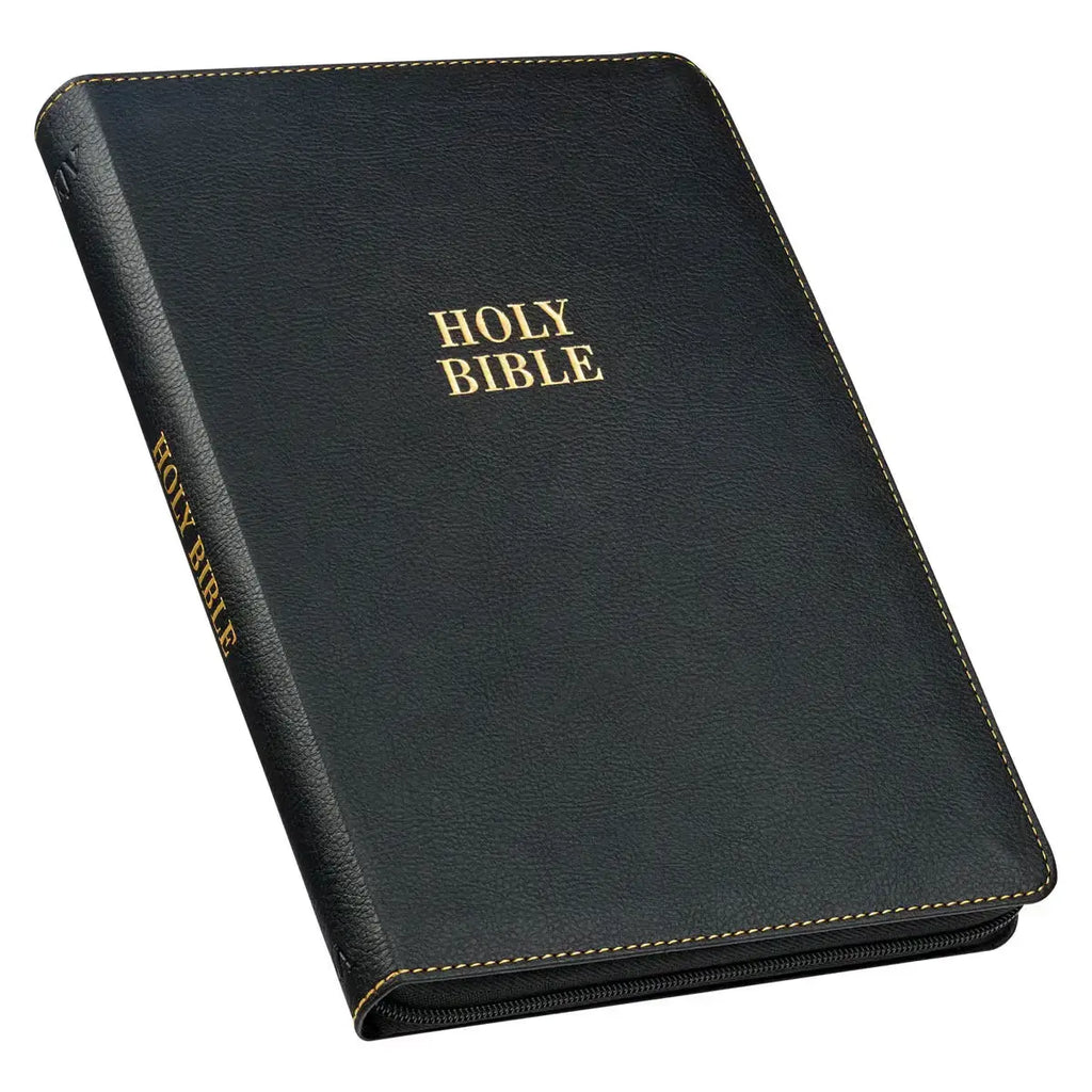 Black Faux Leather Large Print Thinline KJV Bible with Thumb Index & Zippered Closure