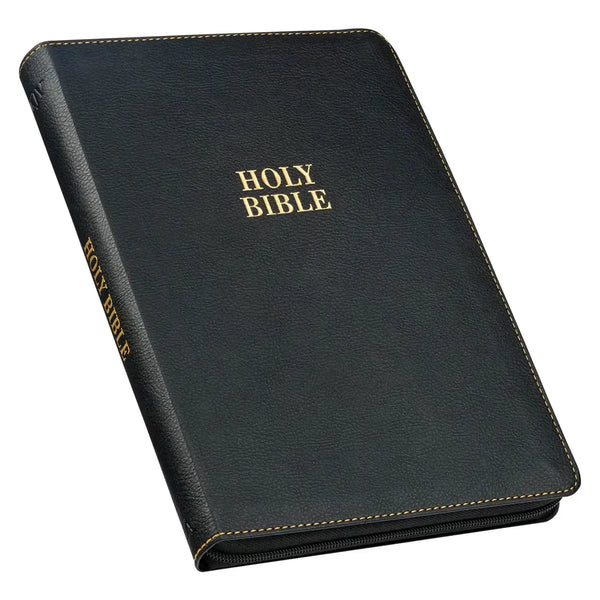 Black Faux Leather Large Print Thinline KJV Bible with Thumb Index & Zippered Closure