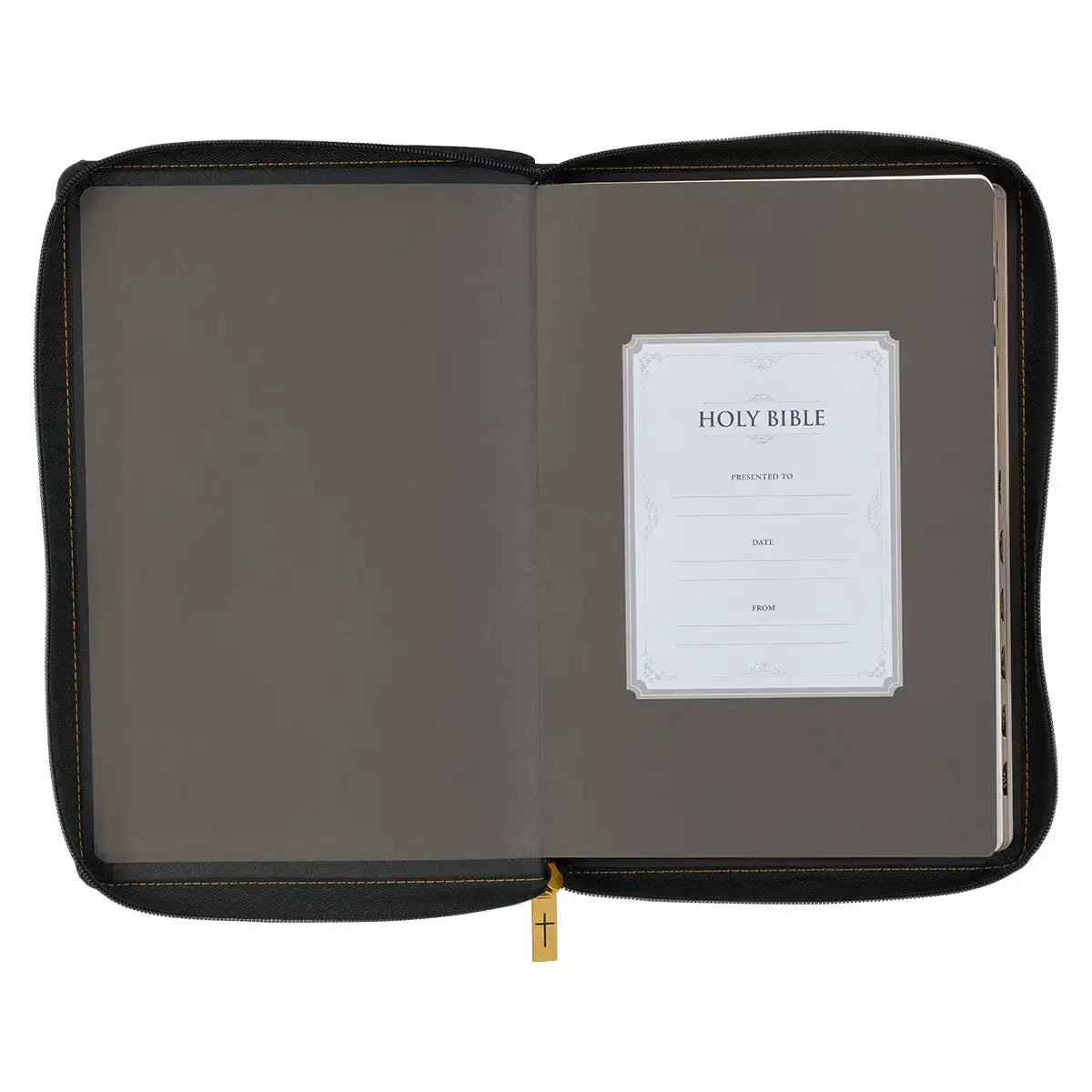 Black Faux Leather Large Print Thinline KJV Bible with Thumb Index & Zippered Closure