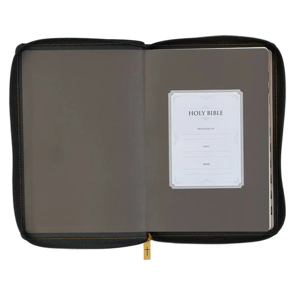 Black Faux Leather Large Print Thinline KJV Bible with Thumb Index & Zippered Closure
