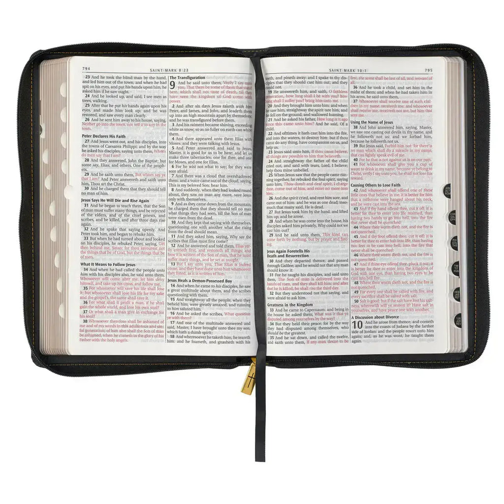 Black Faux Leather Large Print Thinline KJV Bible with Thumb Index & Zippered Closure