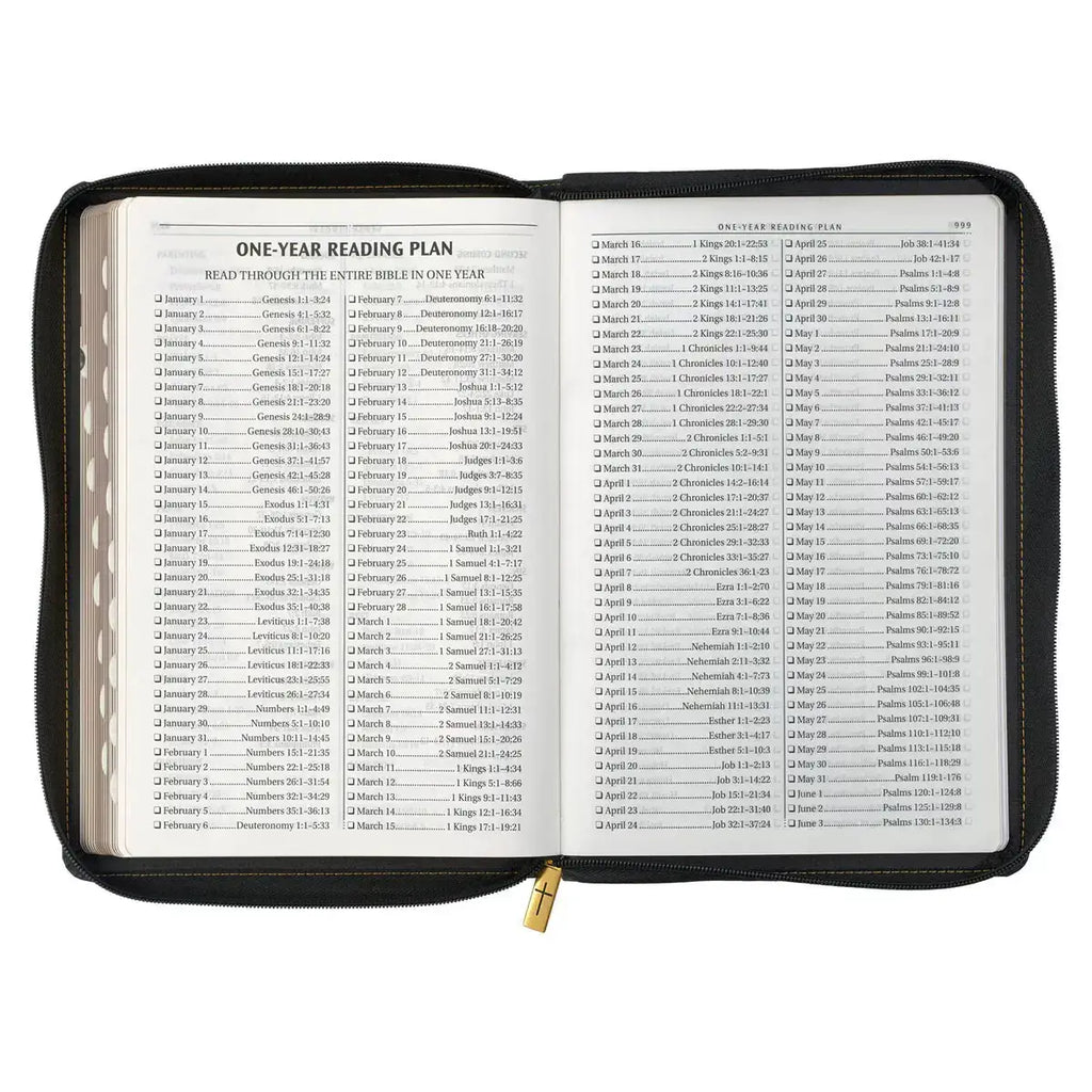 Black Faux Leather Large Print Thinline KJV Bible with Thumb Index & Zippered Closure