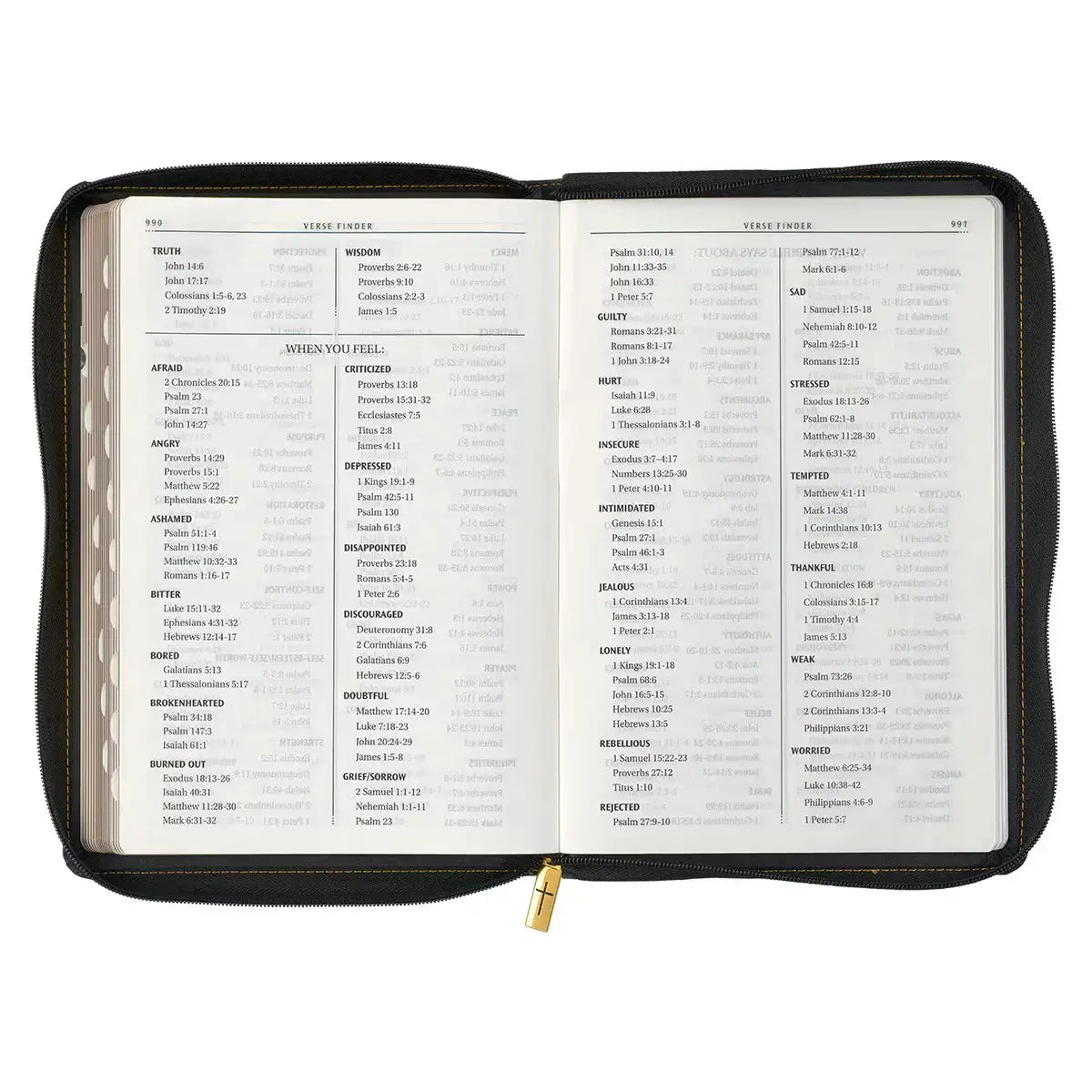 Black Faux Leather Large Print Thinline KJV Bible with Thumb Index & Zippered Closure