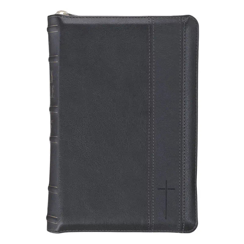 Black Faux Leather Personal-Size Giant Print Zippered Compact King James Version Bible Main image