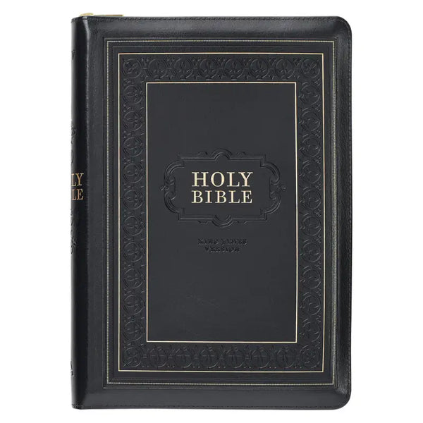 Black Framed Faux Leather Giant Print Full-Size King James Version Bible with Thumb Index & Zippered Closure
