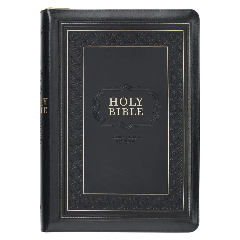 Black Framed Faux Leather Giant Print Full-Size King James Version Bible with Thumb Index & Zippered Closure Main image