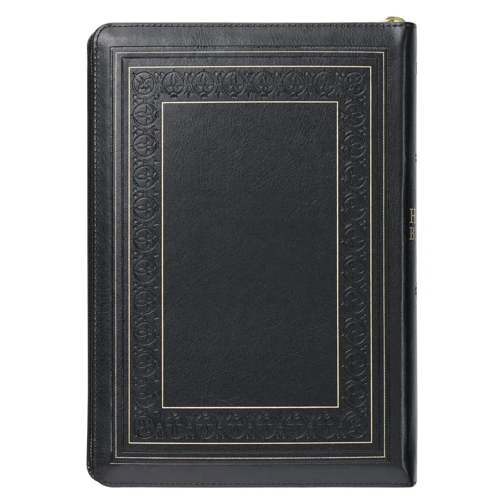 Black Framed Faux Leather Giant Print Full-Size King James Version Bible with Thumb Index & Zippered Closure