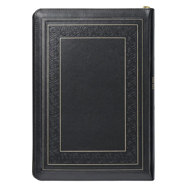 Black Framed Faux Leather Giant Print Full-Size King James Version Bible with Thumb Index & Zippered Closure