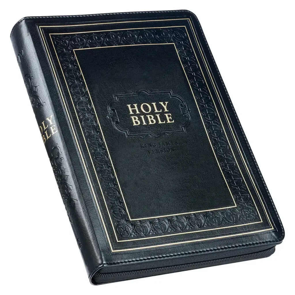 Black Framed Faux Leather Giant Print Full-Size King James Version Bible with Thumb Index & Zippered Closure