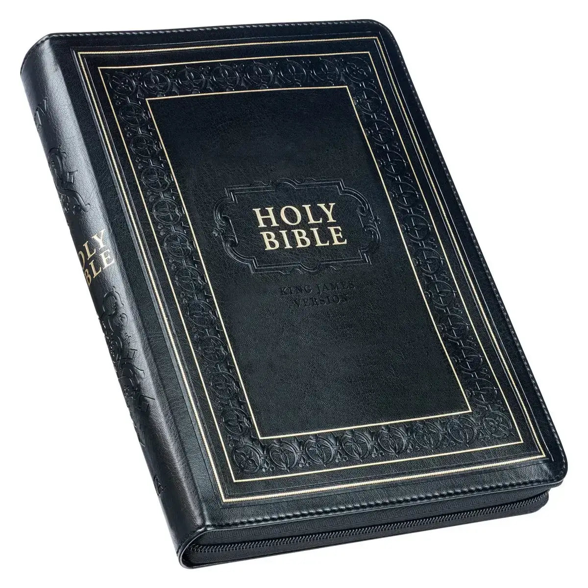 Black Framed Faux Leather Giant Print Full-Size King James Version Bible with Thumb Index & Zippered Closure