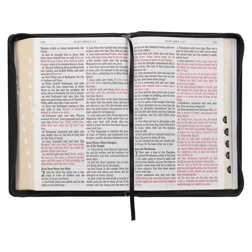 Black Framed Faux Leather Giant Print Full-Size King James Version Bible with Thumb Index & Zippered Closure