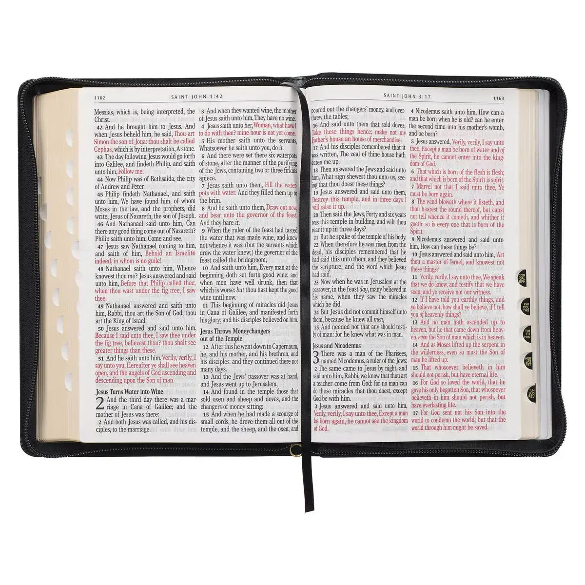 Black Framed Faux Leather Giant Print Full-Size King James Version Bible with Thumb Index & Zippered Closure