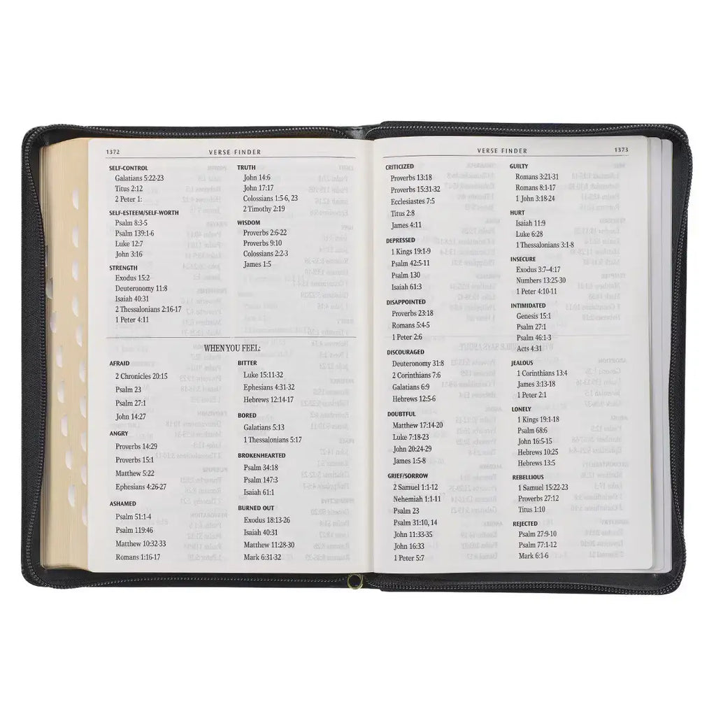 Black Framed Faux Leather Giant Print Full-Size King James Version Bible with Thumb Index & Zippered Closure