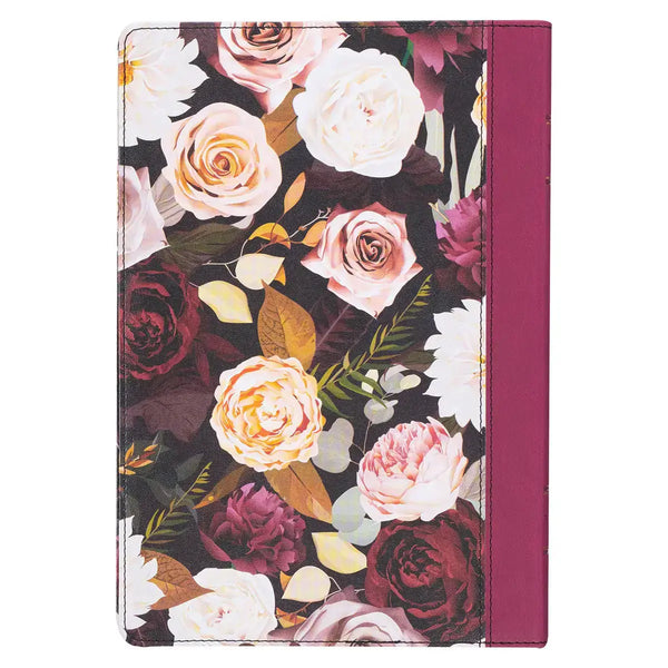 Black & Burgundy Floral Faux Leather Large Print Thinline King James Version Bible with Thumb Index