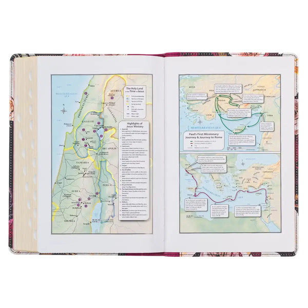 Black & Burgundy Floral Faux Leather Large Print Thinline King James Version Bible with Thumb Index